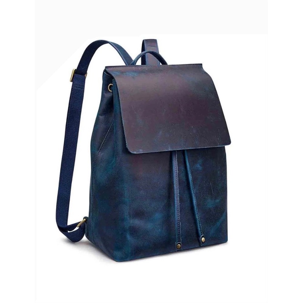 S-Zone Crazy Horse‎ Leather Backpack Dark Blue Travel Bag Purse EUC D10V143C